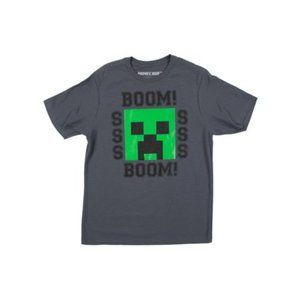 Minecraft Shirt Creeper SSS Boom Tee for Boys (X-Small (4/5)) Gray